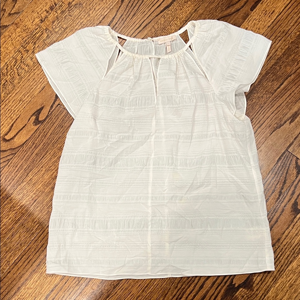 Rebecca Taylor White Eyelet-Texture Cap Sleeve Blouse